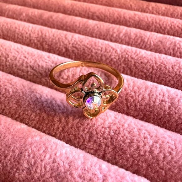 Park Lane "Freesia" Ring W/ Iridescent Crystal Center Floral Design Size 8 3/4 - Picture 6 of 7